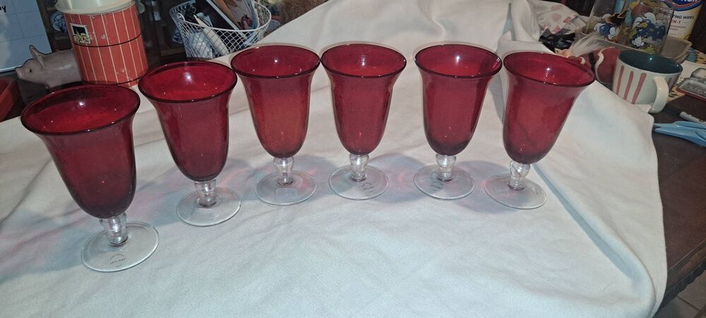 Artland Iris Ruby Red Footed Iced Tea Glasses 18 oz Hand Blown Set of 6